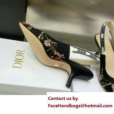 Dior Heel 6.5cm J'Adior Slingback Pumps in Black Multicolor Cotton with Dior Jardin Botanique Embroidery 2023