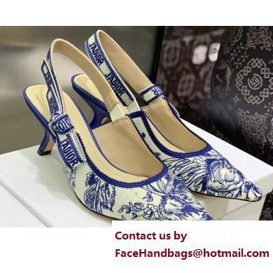 Dior Heel 6.5cm J'Adior Slingback Pumps in Blue Cotton Embroidered with Dior Jardin d'Hiver Motif 2023 - Click Image to Close