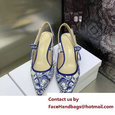 Dior Heel 6.5cm J'Adior Slingback Pumps in Blue Cotton Embroidered with Dior Jardin d'Hiver Motif 2023