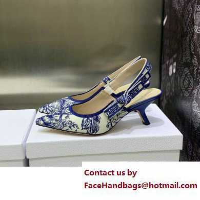 Dior Heel 6.5cm J'Adior Slingback Pumps in Blue Cotton Embroidered with Dior Jardin d'Hiver Motif 2023