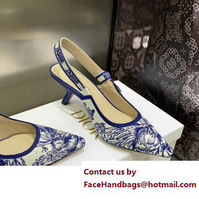 Dior Heel 6.5cm J'Adior Slingback Pumps in Blue Cotton Embroidered with Dior Jardin d'Hiver Motif 2023