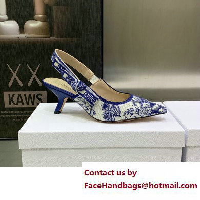 Dior Heel 6.5cm J'Adior Slingback Pumps in Blue Cotton Embroidered with Dior Jardin d'Hiver Motif 2023