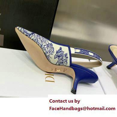 Dior Heel 6.5cm J'Adior Slingback Pumps in Blue Cotton Embroidered with Dior Jardin d'Hiver Motif 2023