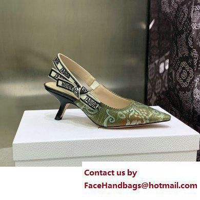 Dior Heel 6.5cm J'Adior Slingback Pumps in Green Brocart Embroidered Cotton with Gold-Tone Metallic Thread 2023 - Click Image to Close