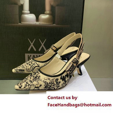 Dior Heel 6.5cm J'Adior Slingback Pumps in Hazelnut Toile de Jouy Embroidered Cotton 2023