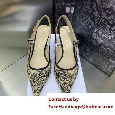 Dior Heel 6.5cm J'Adior Slingback Pumps in Hazelnut Toile de Jouy Embroidered Cotton 2023