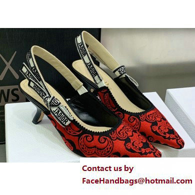 Dior Heel 6.5cm J'Adior Slingback Pumps in Red/Black Bandana Embroidered Cotton 2023