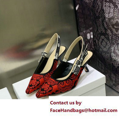 Dior Heel 6.5cm J'Adior Slingback Pumps in Red/Black Bandana Embroidered Cotton 2023