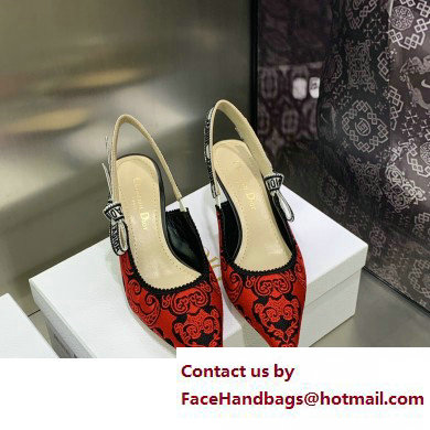 Dior Heel 6.5cm J'Adior Slingback Pumps in Red/Black Bandana Embroidered Cotton 2023