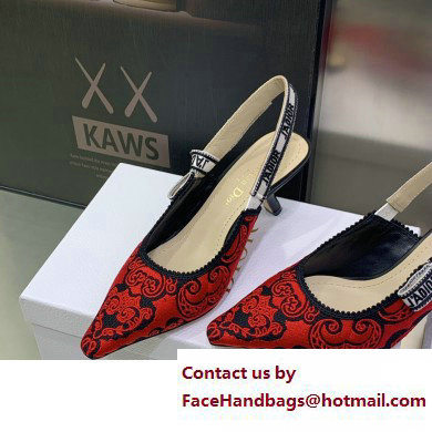 Dior Heel 6.5cm J'Adior Slingback Pumps in Red/Black Bandana Embroidered Cotton 2023