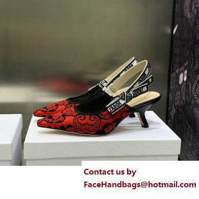 Dior Heel 6.5cm J'Adior Slingback Pumps in Red/Black Bandana Embroidered Cotton 2023