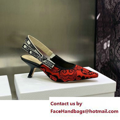 Dior Heel 6.5cm J'Adior Slingback Pumps in Red/Black Bandana Embroidered Cotton 2023