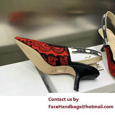 Dior Heel 6.5cm J'Adior Slingback Pumps in Red/Black Bandana Embroidered Cotton 2023