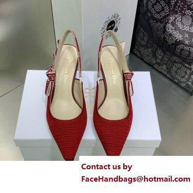 Dior Heel 6.5cm J'Adior Slingback Pumps in Red Embroidered Cotton 2023