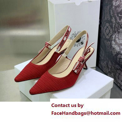 Dior Heel 6.5cm J'Adior Slingback Pumps in Red Embroidered Cotton 2023