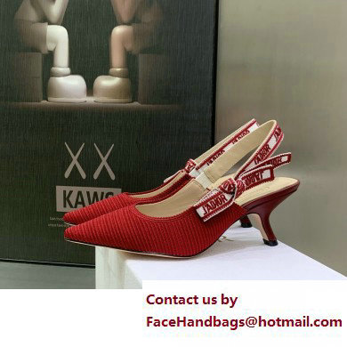 Dior Heel 6.5cm J'Adior Slingback Pumps in Red Embroidered Cotton 2023