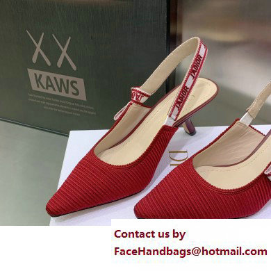 Dior Heel 6.5cm J'Adior Slingback Pumps in Red Embroidered Cotton 2023