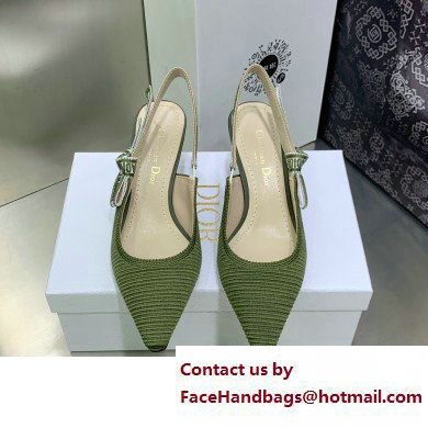 Dior Heel 6.5cm Khaki Embroidered Cotton J'Adior Slingback Pump 2023