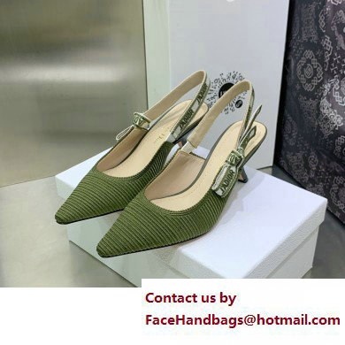 Dior Heel 6.5cm Khaki Embroidered Cotton J'Adior Slingback Pump 2023