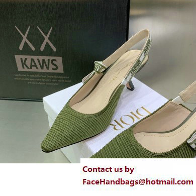 Dior Heel 6.5cm Khaki Embroidered Cotton J'Adior Slingback Pump 2023