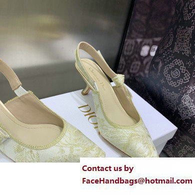 Dior Heel 6.5cm White and Gold-Tone Cotton Embroidered J'Adior Slingback Pump 2023