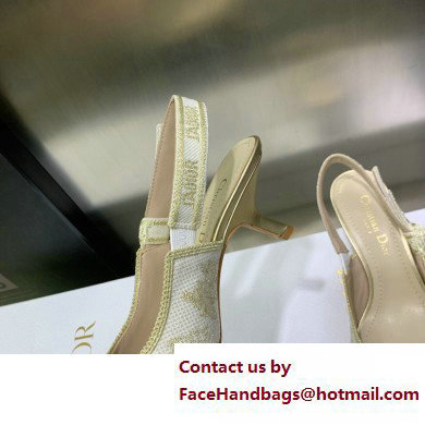 Dior Heel 6.5cm White and Gold-Tone Cotton Embroidered J'Adior Slingback Pump 2023