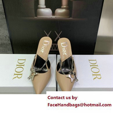 Dior Heel 8.5cm Chain and Star Pointed Toe Mules Beige 2023