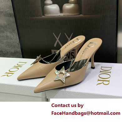 Dior Heel 8.5cm Chain and Star Pointed Toe Mules Beige 2023