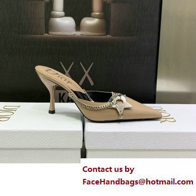 Dior Heel 8.5cm Chain and Star Pointed Toe Mules Beige 2023