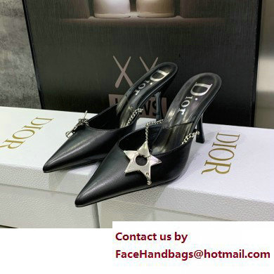 Dior Heel 8.5cm Chain and Star Pointed Toe Mules Black 2023