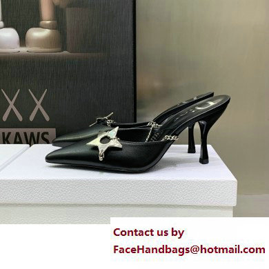 Dior Heel 8.5cm Chain and Star Pointed Toe Mules Black 2023