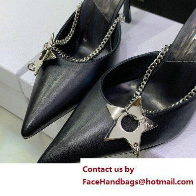 Dior Heel 8.5cm Chain and Star Pointed Toe Mules Black 2023