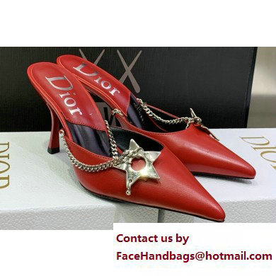 Dior Heel 8.5cm Chain and Star Pointed Toe Mules Red 2023