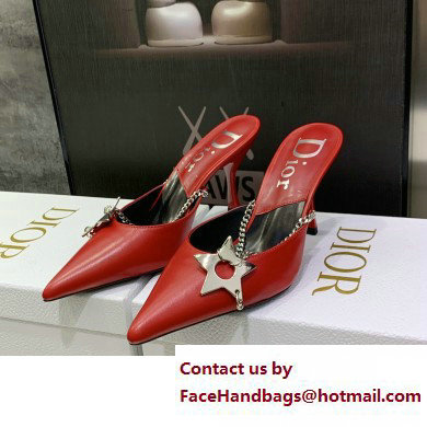 Dior Heel 8.5cm Chain and Star Pointed Toe Mules Red 2023