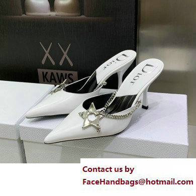 Dior Heel 8.5cm Chain and Star Pointed Toe Mules White 2023