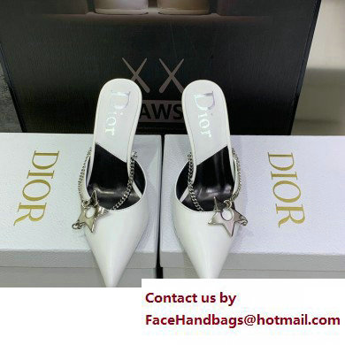 Dior Heel 8.5cm Chain and Star Pointed Toe Mules White 2023