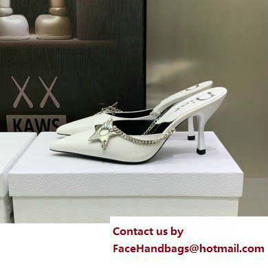 Dior Heel 8.5cm Chain and Star Pointed Toe Mules White 2023