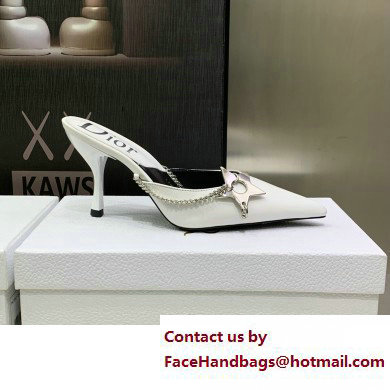 Dior Heel 8.5cm Chain and Star Pointed Toe Mules White 2023