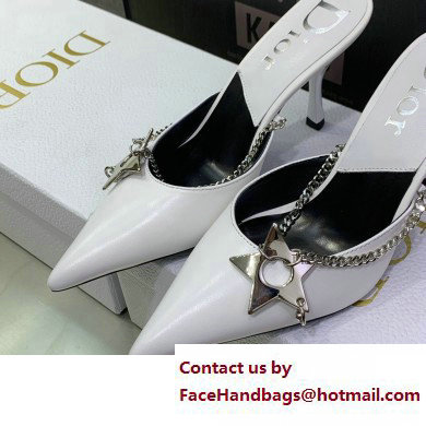 Dior Heel 8.5cm Chain and Star Pointed Toe Mules White 2023