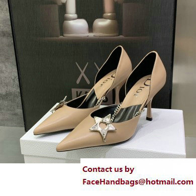 Dior Heel 8.5cm Chain and Star Pointed Toe Pumps Beige 2023