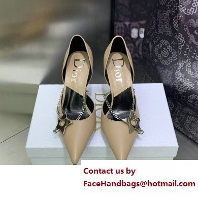 Dior Heel 8.5cm Chain and Star Pointed Toe Pumps Beige 2023