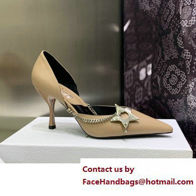 Dior Heel 8.5cm Chain and Star Pointed Toe Pumps Beige 2023