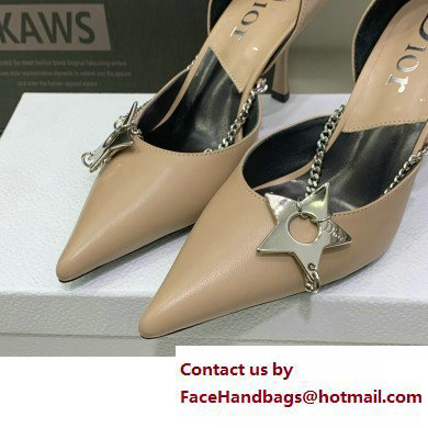 Dior Heel 8.5cm Chain and Star Pointed Toe Pumps Beige 2023