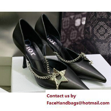 Dior Heel 8.5cm Chain and Star Pointed Toe Pumps Black 2023