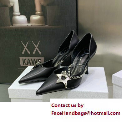 Dior Heel 8.5cm Chain and Star Pointed Toe Pumps Black 2023