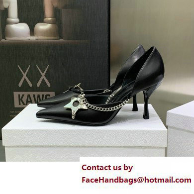 Dior Heel 8.5cm Chain and Star Pointed Toe Pumps Black 2023