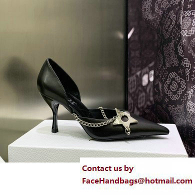 Dior Heel 8.5cm Chain and Star Pointed Toe Pumps Black 2023