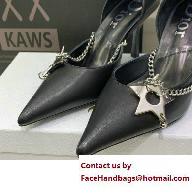 Dior Heel 8.5cm Chain and Star Pointed Toe Pumps Black 2023