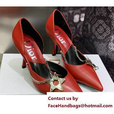 Dior Heel 8.5cm Chain and Star Pointed Toe Pumps Red 2023 - Click Image to Close