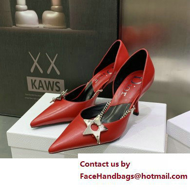 Dior Heel 8.5cm Chain and Star Pointed Toe Pumps Red 2023